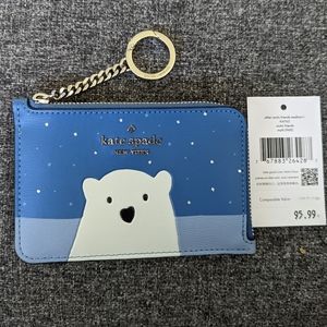 Kate Spade Arctic Friends Polar Bear Medium L-Zip Card Holder Blue Gift